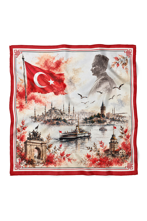 Ataturk and Turkish Flag Pattern Scarf Bandana 50X50 cm