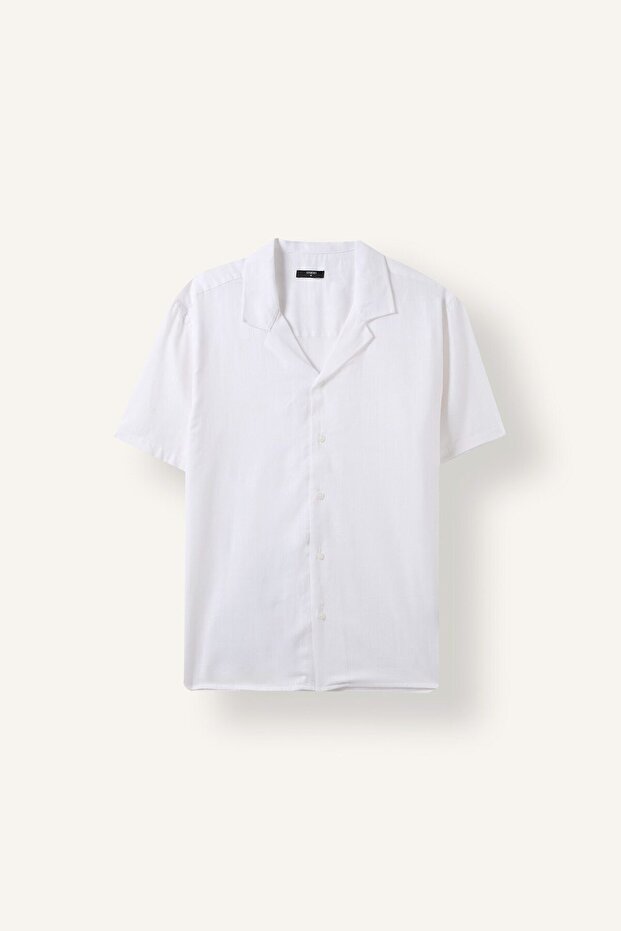 Regular Fit Linen Blend White Short Sleeve Shirt H5708Ax26Sm
