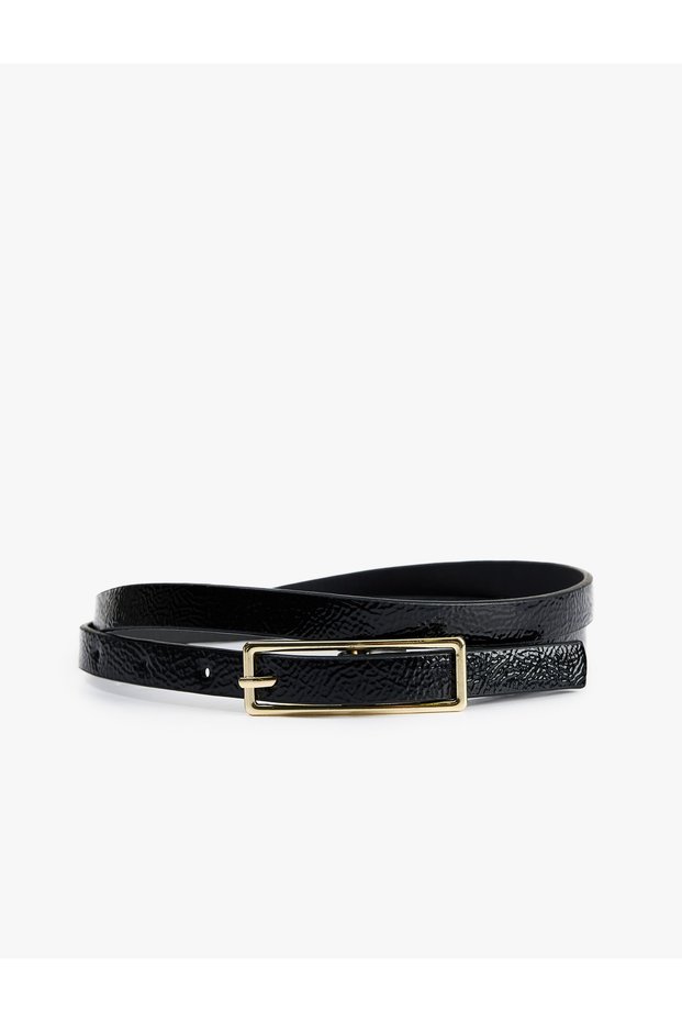 Faux Leather Metal Buckle Thin Belt