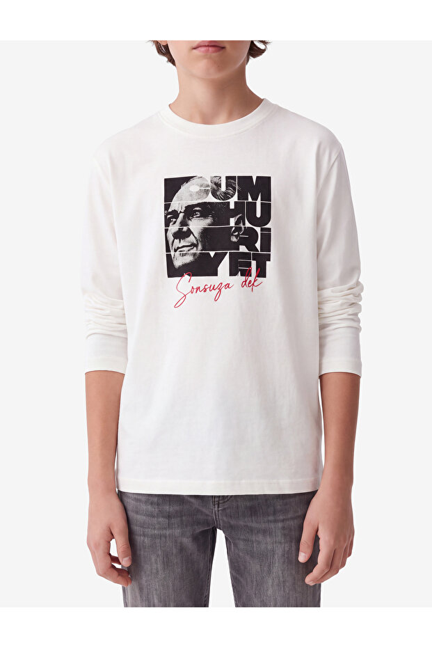 Ataturk Printed Cotton Long Sleeve Crew Neck T-Shirt