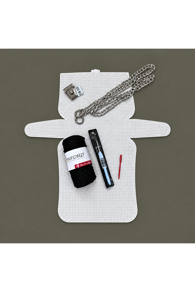Tapestry Bag Making Kit for Large Bags - Canvas Yarn Chain Lock Crochet Needle - Black Glitter