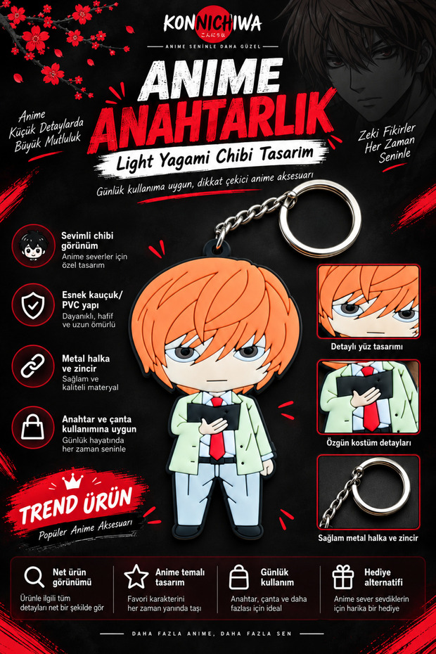 Death Note Light Yagami Chibi Anime Keychain – Pvc Rubber Figured Bag Keychain