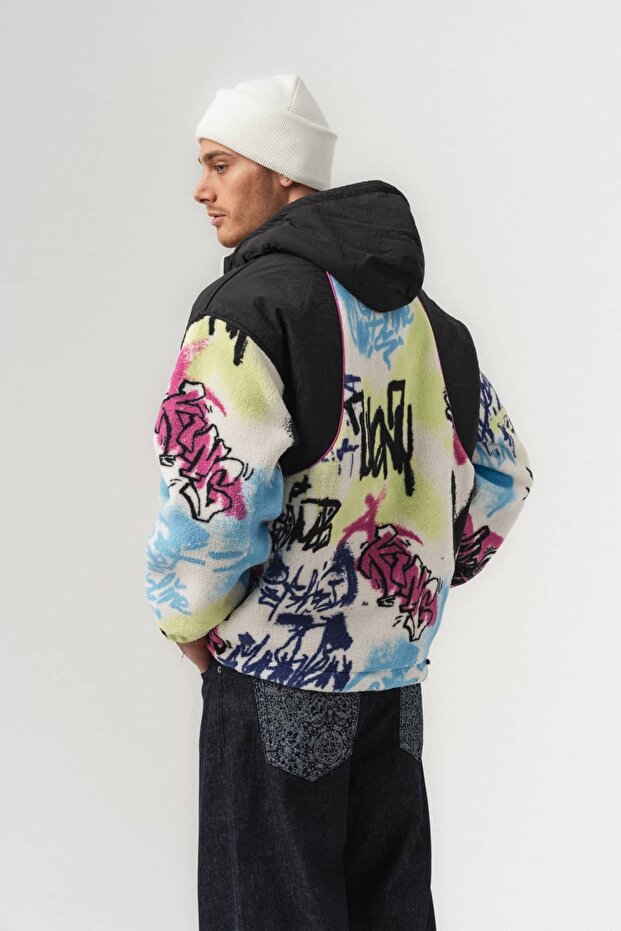 Wallart Patterned Hooded Plush Men's Coat