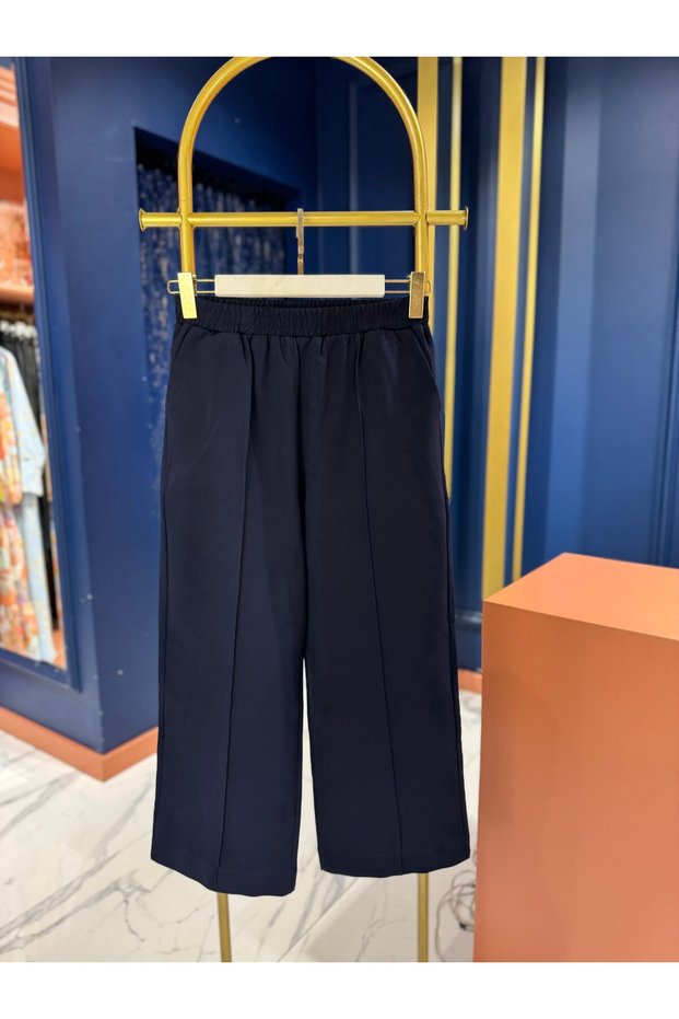 Stitched front crepe ankle pants navy blue
