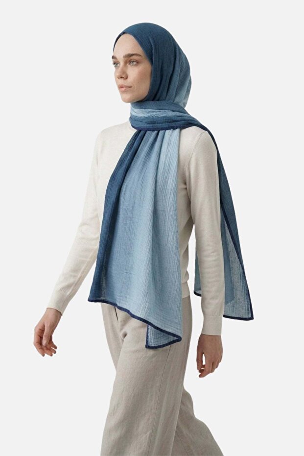 Gradient Muslin Shawl Baby Blue