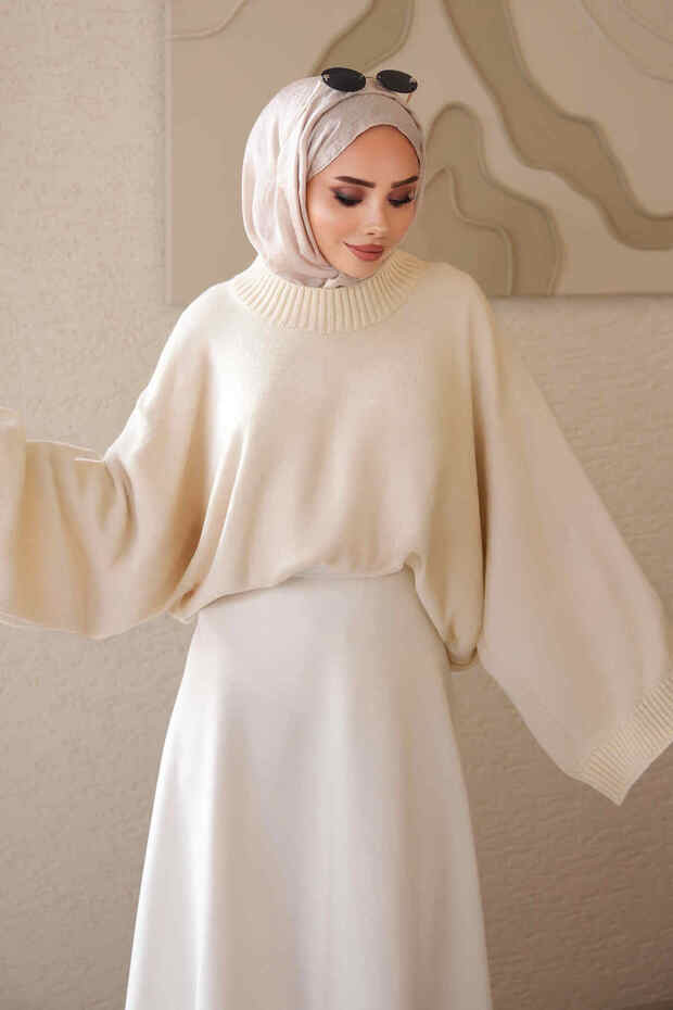 Cream Bat Sleeve Oversize Knitwear Sweater