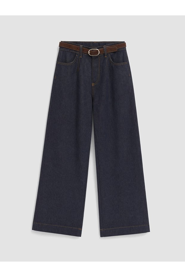 Lcw Kids Indigo Wideleg Girls' Jeans with Belt with Nevavm Difference