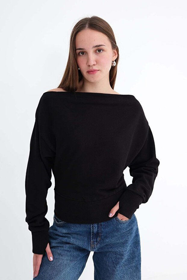 Kayık Neckline Crop Sweatshirt S06044