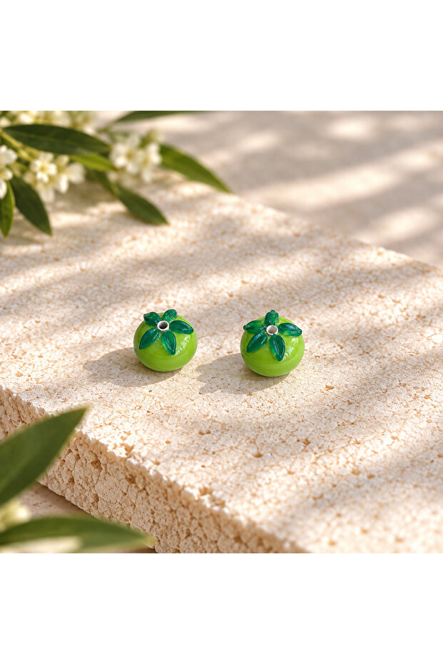 Handmade Murano Glass Green Tomato Beads (2 Pieces)