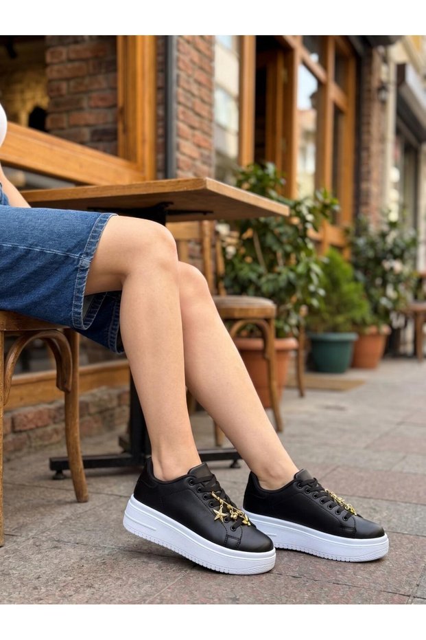 Windy-Gold Charm Women's Casual Basic Sneaker Shoes High-Sole Sports Shoes Lace-Up