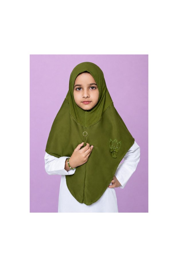 Girls Hijab for Kids – Modest Islamic Headscarf with Decorative Flower Detail