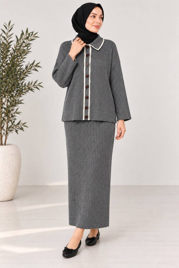 Women's Tricot Set with Ruffle Details and Skirt