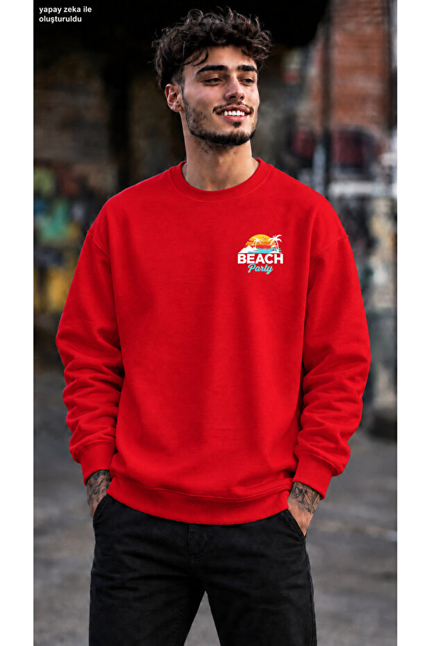 Men's Beach Party Palm Tree Printed Crew Neck Casual Regular Fit Sweatshirt