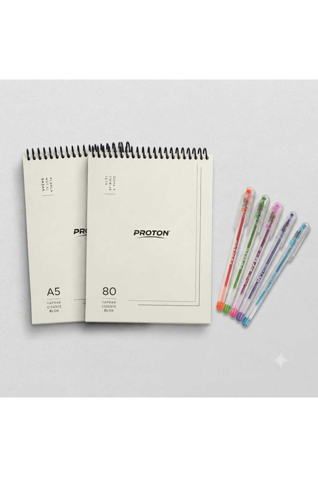 2Pcs 80 Sheets A5 Spiral Unlined Notebook & 5Pcs Colorful Ballpoint Pens Set - Office School Stationery Gift Set