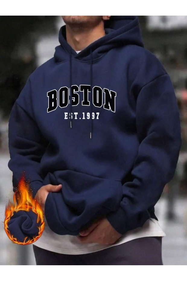Unisex Navy Blue Boston 1997 Printed Hooded Sweatshirt Printed Premium Oversize T-Shirt