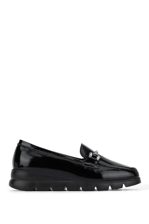 Women's Genuine Leather Black Patent Leather Loafer Shoes