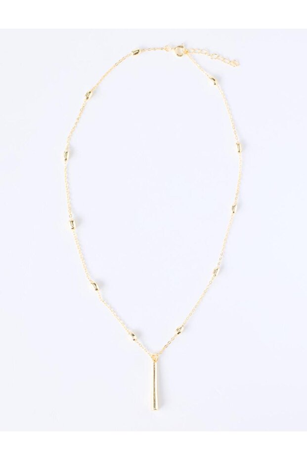 Gold Color Bar Accessory Detailed Y Necklace