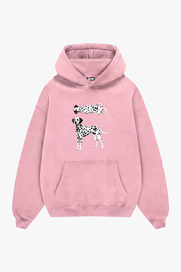 Dalmatian Graphic Printed Pink Oversize Unisex Hoodie