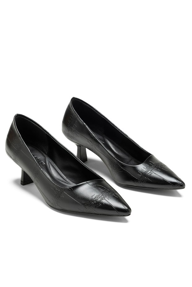 Women's Short Heeled Crocodile Leather Patterned Evening Dress Shoes Heeled Shoes Stiletto