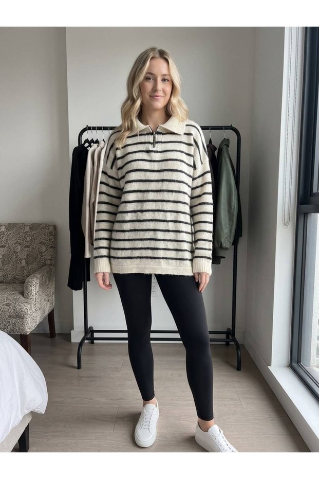 Women's Winter Striped Zipper Detailed Wool Sweater