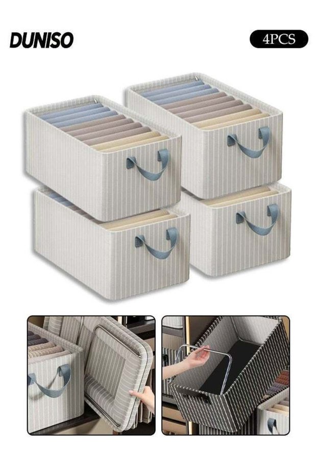 4 Pcs Portable Foldable Wardrobe Storage Cabinet, Washable ardrobe Clothes Organize with Carrying Handles and Metal Frame, Stackable Rectangular Storage Organizer , Suitable for Clothes,Toys,Books