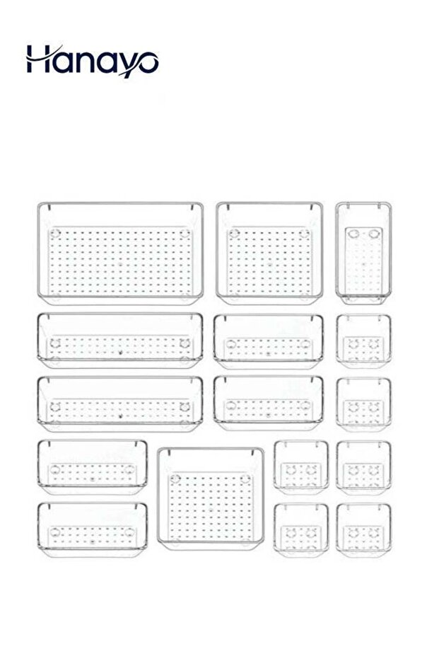 16 Pcs Drawer Organizer Trays Set Small & Large Plastic Containers Multifunctional Transparent Drawer Dividers Storage Bins for Makeup Jewelries Kitchen Utensils and Office Drawer Dividers(Clear)