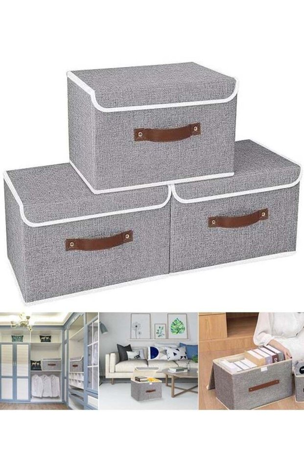 3PCS Clothes Storage Box with Lid Dust-Proof Toy Organizing Box for Home Foldable Book Storage Box for Dormitory Snack Storage Basket For Home Bedroom Closet Office Organization and Storage