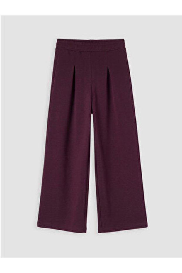 Plum Color Elastic Waist Wide Leg Sweatpants for Girls