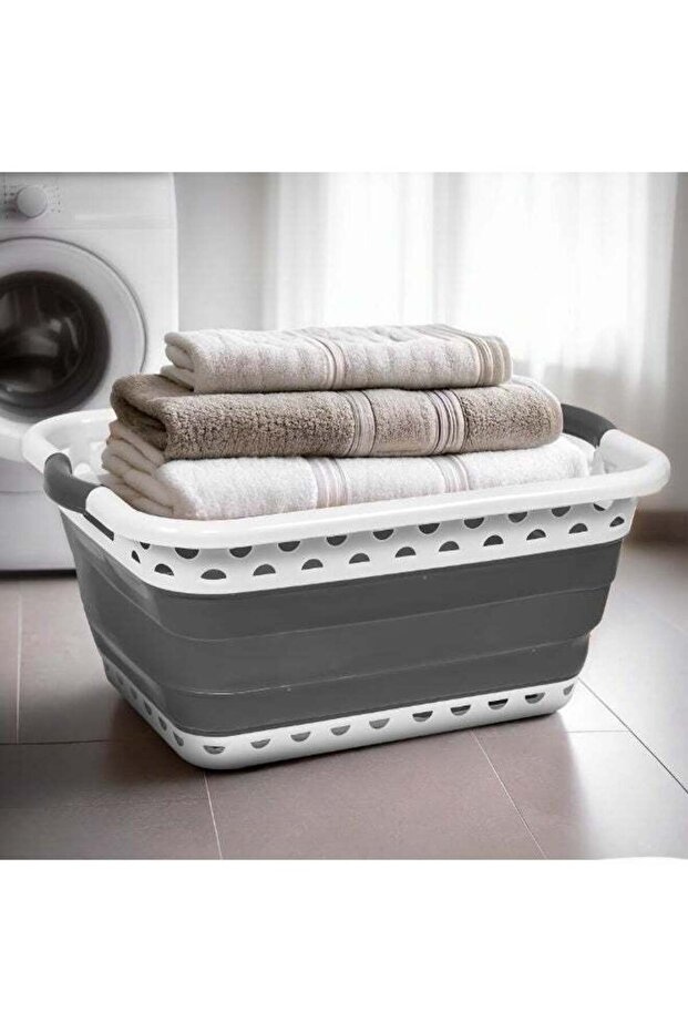 39L Large Collapsible Laundry Baskets Plastic, Pop Up Foldable Washing Basket, Laundry Hamper For Sorting & Drying, Space Saving Folding Wash Bucket Tub (2-Handle, Grey)