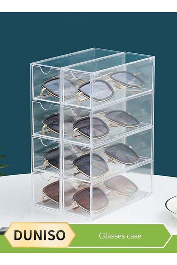 2 Pcs Eye Glasses storage box, four layer sunglasses display box, acrylic transparent desktop display stand, jewelry watch storage box, suitable for home, office, shopping mall, 24.6 * 17.5 * 6.3cm