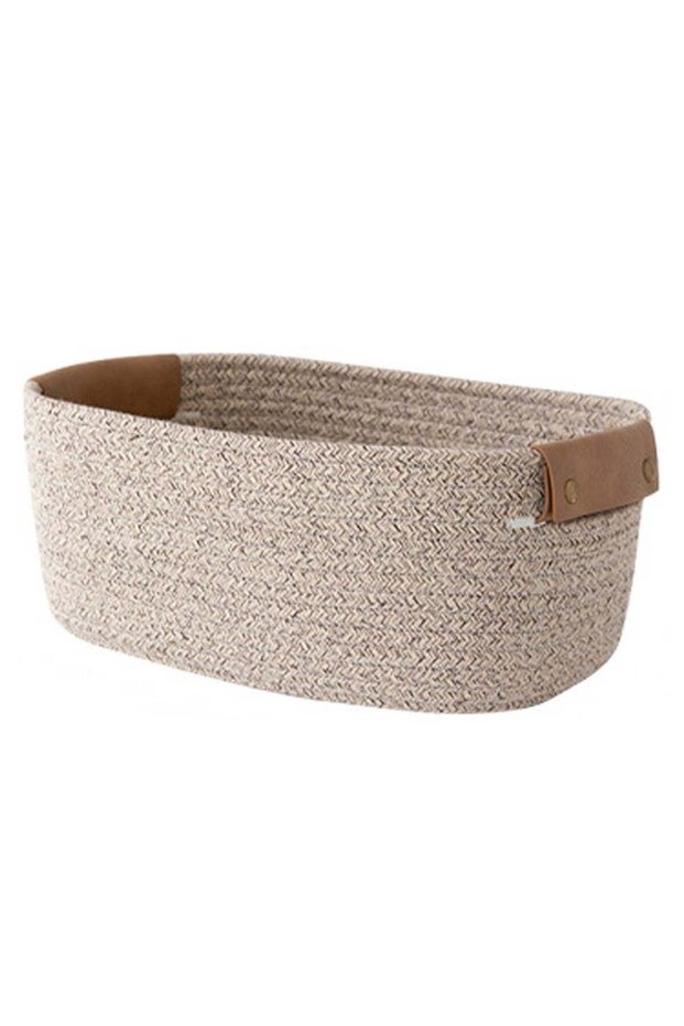 Storage Basket, Storage Baskets for Shelves Organizer, Cotton Rope Baskets for Storage, Woven Basket for Handles,Towel Baskets for Bathroom (Light Brown,L)