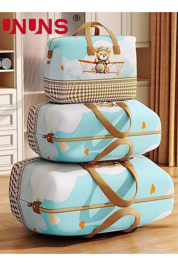 3 Pack Moving Storage Bags,Bear Pattern 3 Sizes Storage Bags with Zipper and Handles,Waterproof Heavy Duty Non-woven Closet Organizer Bags Ideal For Bedding,Duvets,Pillows,Laundry,Clothes or Moving H