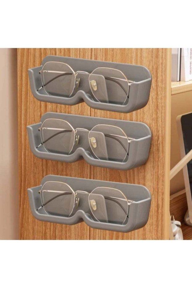 Glasses Storage Rack 3-Piece Set, Wall Hanging No Punching Decorative Glasses Frame Wall Display, Holds Multiple Pairs (grey)