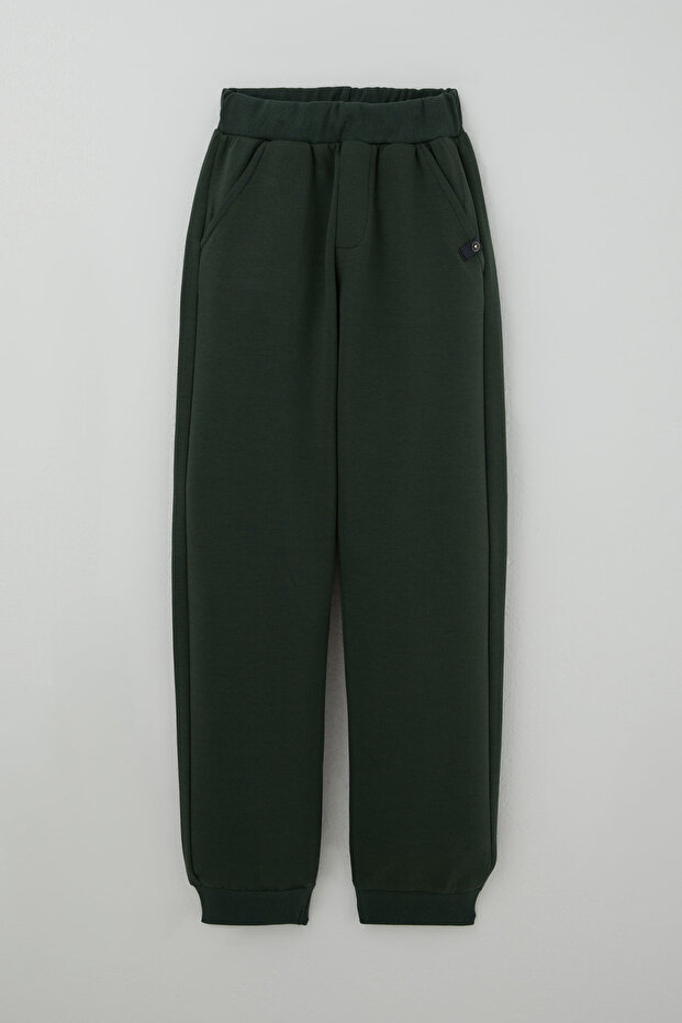 Boys' Sweatpants with Pockets and Snap Fastener Accessories, Ages 8-12, Khaki Green