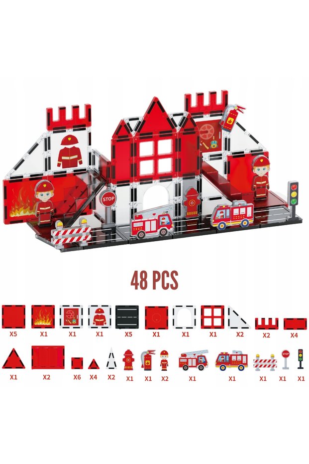 Blocuri magnetice 3D creative Set Pompieri 48 piese.
