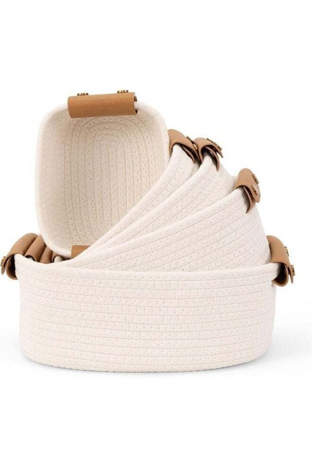 5 PCS Storage Basket,Sturdy Cotton Rope Baskets for Shelves, 5 Size Cotton Storage Box with Handle,Perfect for Organizing Your Home,Quality Storage Bins Easily Fit With Any Nursery or Bedroom Decor,E