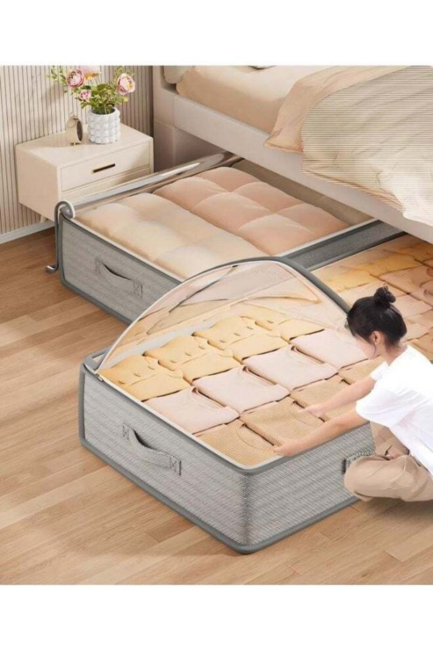 2-Piece Under Bed Storage Box Set with Reinforced Handle & Transparent Top, Collapsible Closet Containers Organizers, Visual Foldable Storage Bag Organizer, Dustproof and Moisture-Proof, Space-Saving