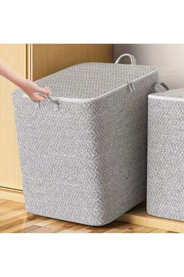 1pc Practical Thickened Version Large Capacity Storage Bins With Lids And Handles, Non-Woven Fabric, Space-Saving Organizer For Clothes, Wardrobe, Quilts, Home, Bedroom, Dorm Accessories