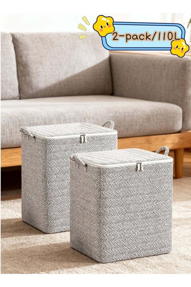 2 PCS Large Capacity Clothes Storage Bags with Zips, Portable Non Woven Closet Organizer Foldable Storage Containers for Comforters Blankets Bedding Wardrobe Storage (110L)