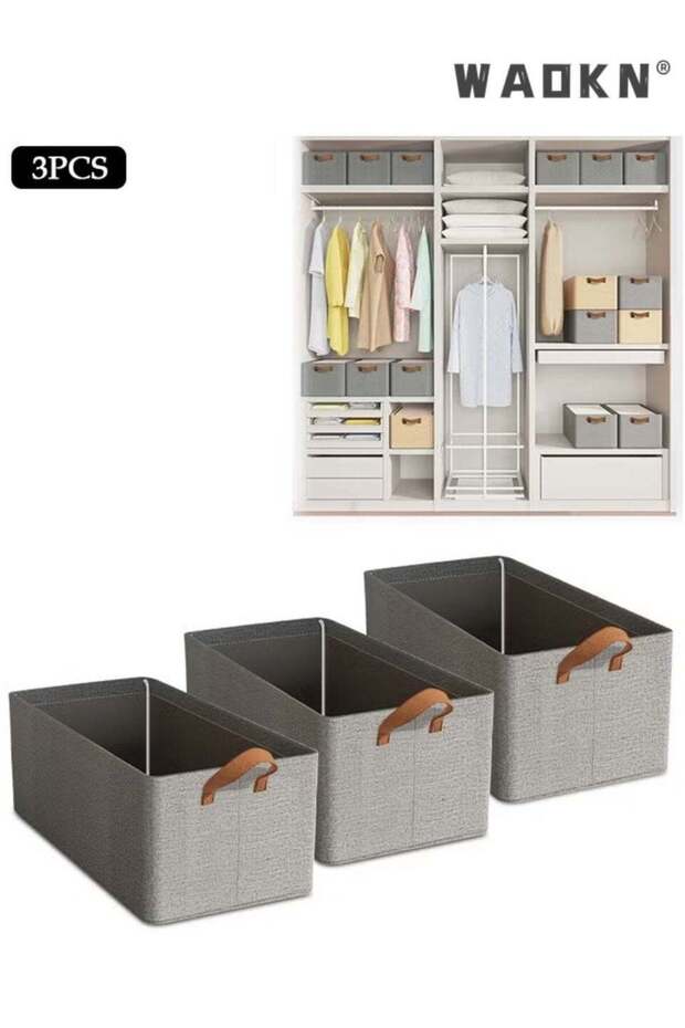 3pcs Foldable Clothes Storage Organizer, Cationic Fabric Wardrobe Organizer with Reinforced Handles, Washable Water-Resistant Closet Storage Bins, Cube Organizers for Clothing, Jeans, Underwear and