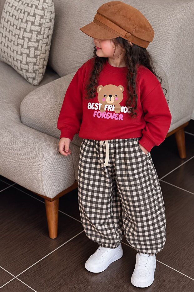 Teddy Bear Best Printed Unisex Kids Set - Red