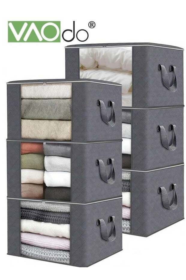 6PCS Clothes Storage Box with Reinforced Handles, Thickened Fabric Storage Clothes Container for Clothing Sweater Comforter and Bedding, Closet Storage Bins with Lids and Sturdy zipper, Grey 35*60*40