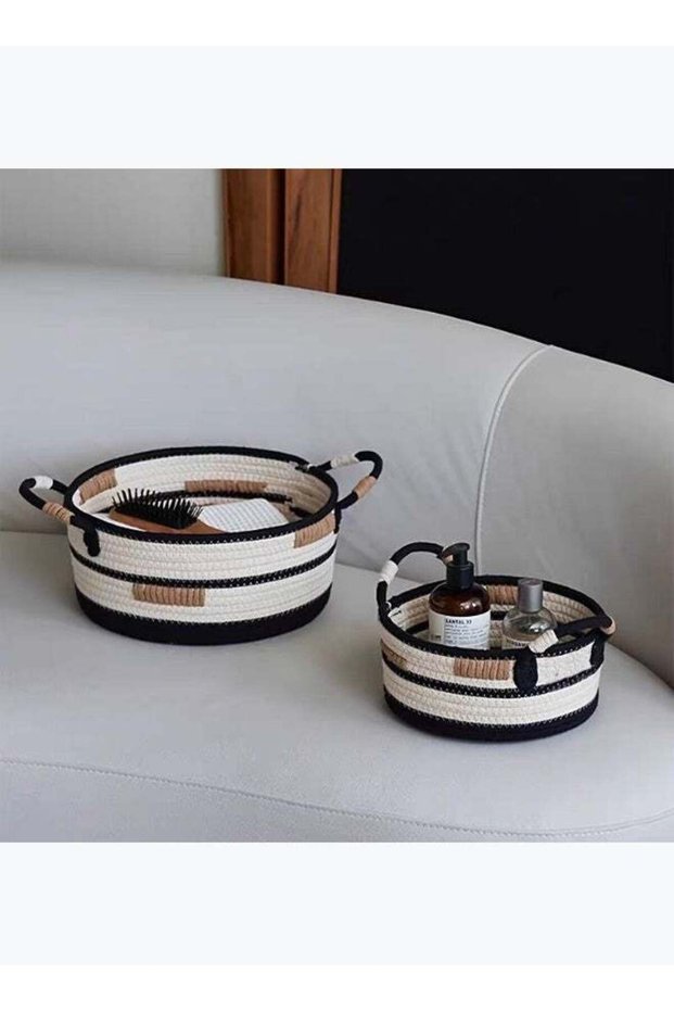 2Pcs Handwoven Cotton Rope Storage Baskets,Multi-Functional Decorative Organizer for Desktop/Toys/Cosmetics/Clutter,Space-Saving,Clutter-Free Home Storage,Boho Ins Style