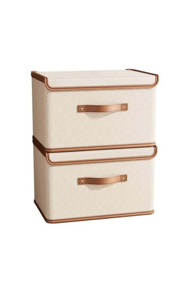 LODROC 2 Pack Storage Bins with Lids, Collapsible Closet Organizer Container, Fabric Organizer Box with Handles, Decorative Storage Boxes with Lids for Organizing Clothes, Books, File, White, Medium