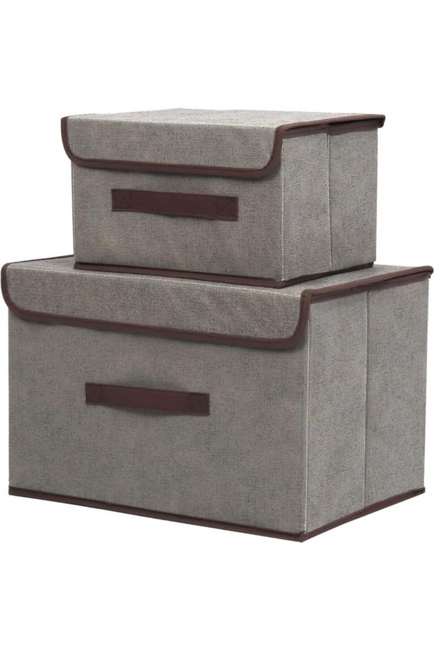 Pack Of 2 Foldable Storage Box, With Lid for Clothes in Wardrobe, Clothing Sweaters Bedding Blankets Pillows Storage Organizer Bins 36x23x24cm 26x19x16