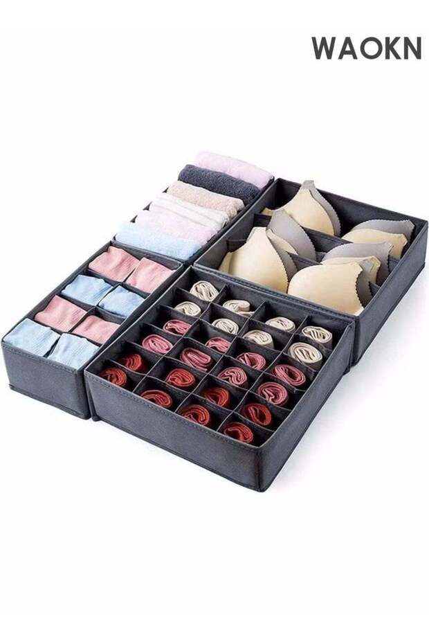 4-piece foldable and thickened set, underwear and bra drawer organizer, fabric closet non-woven drawer organizer divider, clothing storage organizer, underwear box, underwear, socks, underwear, gray.