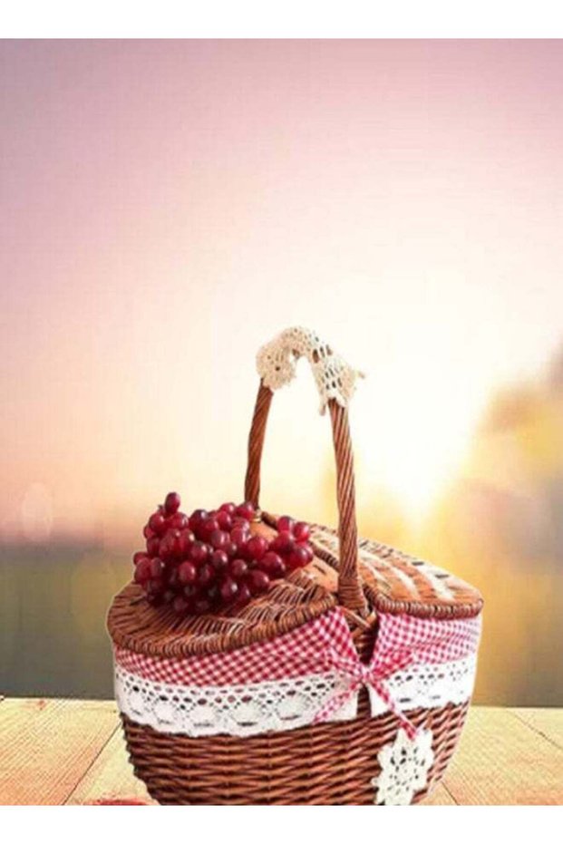 Hand Woven Fruits Rattan Basket with Holder Multi Colour 38x28x38cm