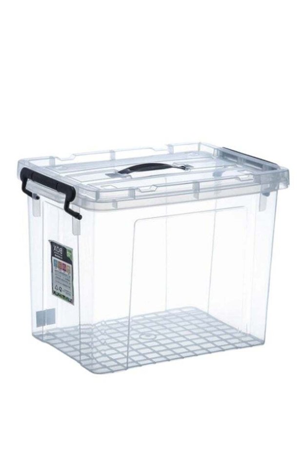 Storage Box with Lid 28L | Clear Stackable Plastic Organizer with Secure Locks and Handle