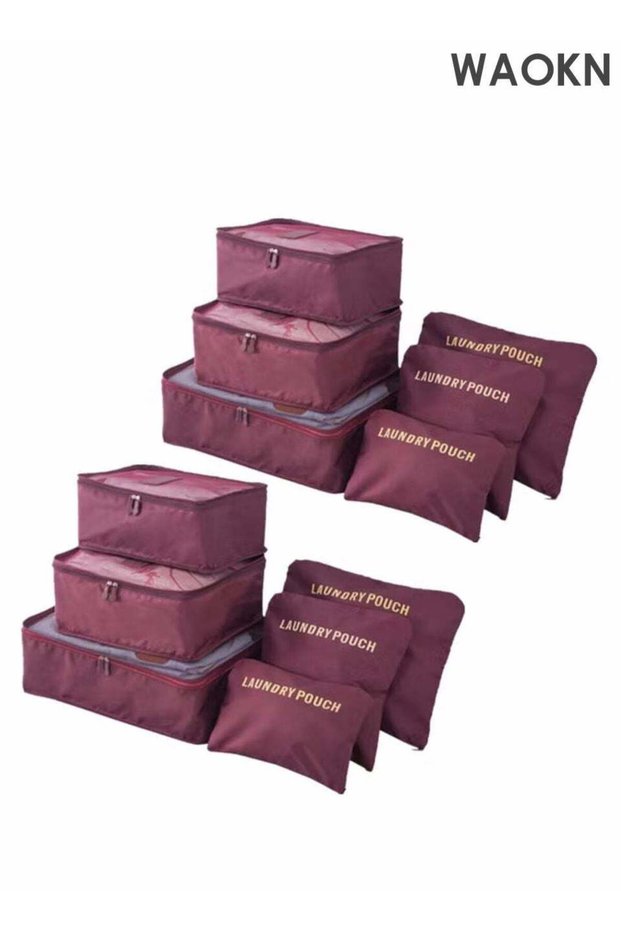 6 Pcs/2 Set total of 12 PCS Travel Storage Bag Set Multi-functional Clothing Sorting Packages Travel Packing Organizor Luggage Organizer Pouch for Blankets and Quilts, Bedding, Sweater, Pillow (winer