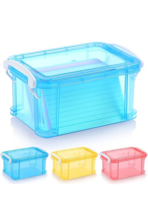 3 Pcs Plastic Flash Card Holder, 3.7" ×7"×4.7" Recipe Card Storage Organizer Colored Photo Box for Filing Notes, Addresses, Recipes, Yellow, Blue, Pink